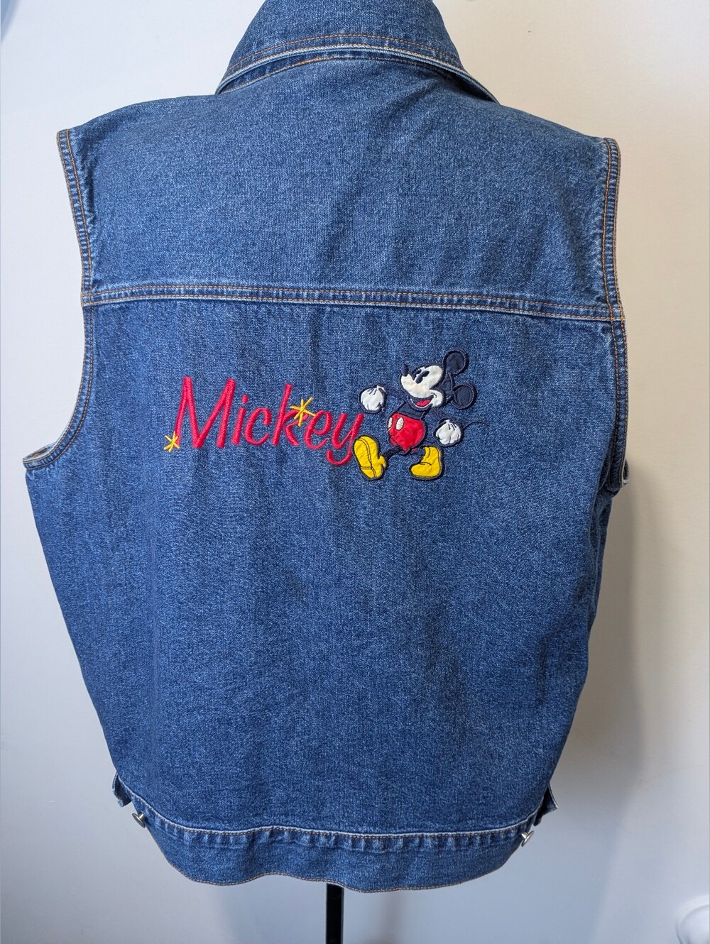 Rare Mickey Unlimited Disney Mickey Mouse Embroidered Blue Denim Vest Adult XL
